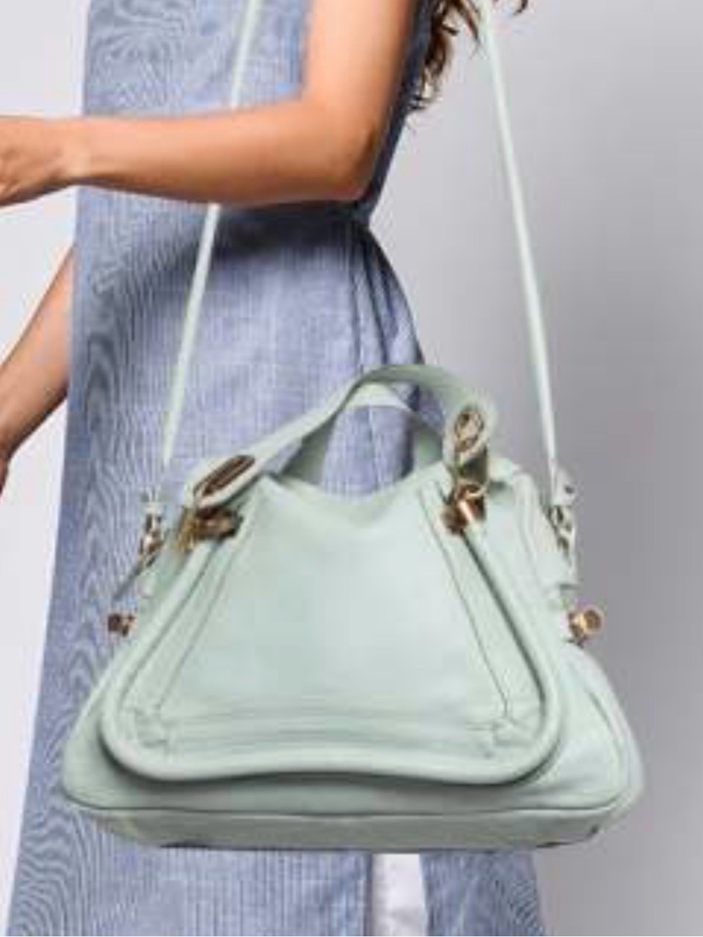 Chloe Paraty Bag in Pebbled Leather.  Light Minty Sage Color
